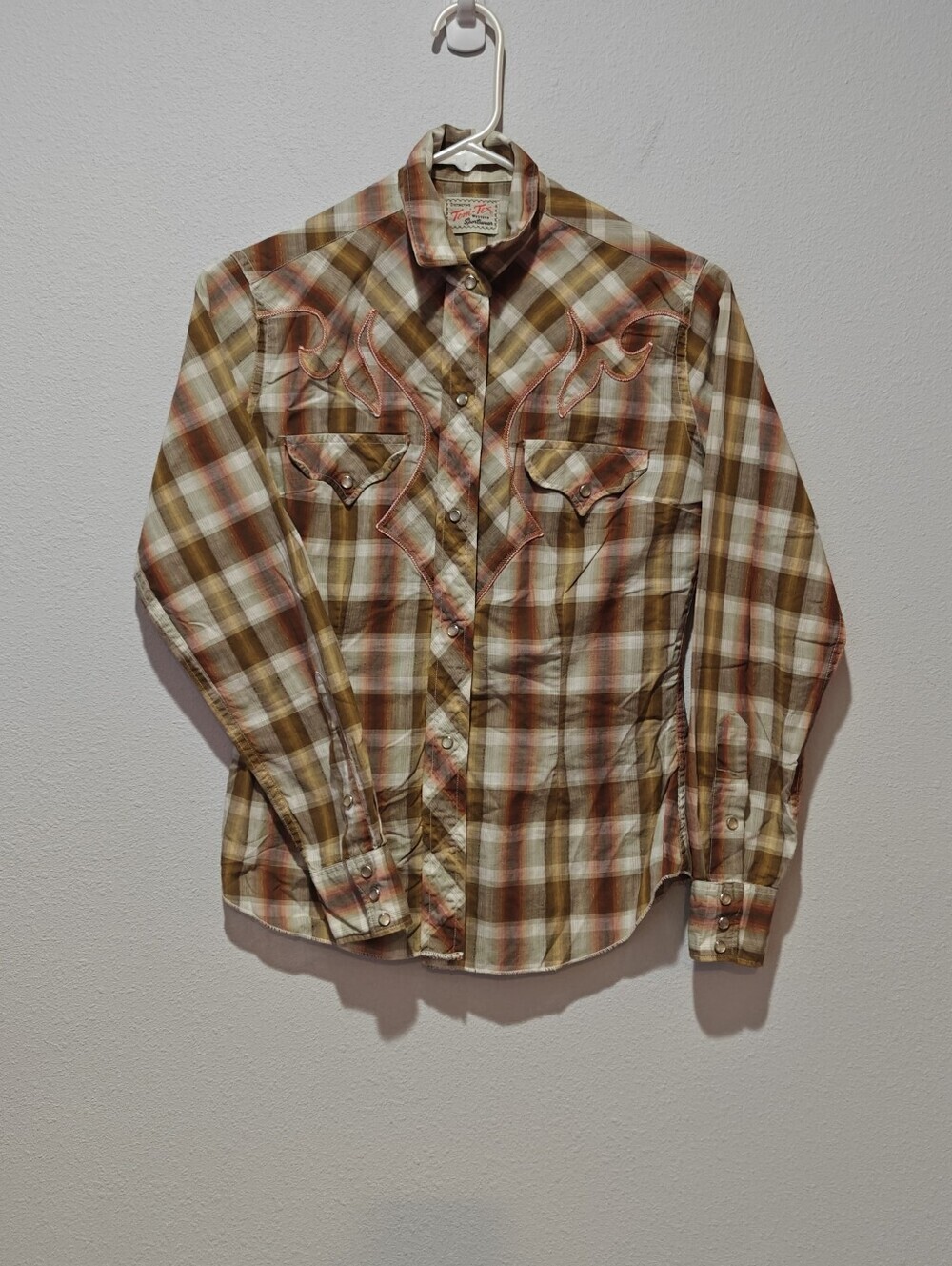 Vintage Tem Tex Pearl Snap Button Down Shirt Western Embroidered Embroidery Smal